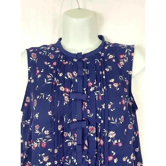 LC by Lauren Conrad Blue Floral Print Top Blouse SMALL Sleeveless - Picture 7 of 11